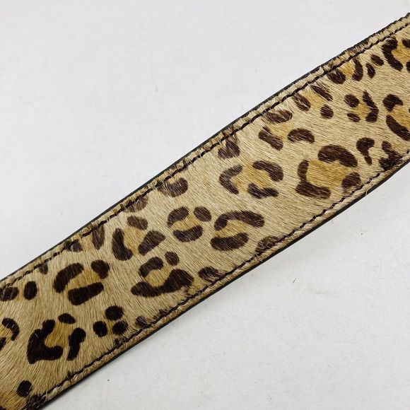 Leopard Print Leather Belt with Gold Toned Square Buckle Women Size Small 28-32” - Picture 7 of 8